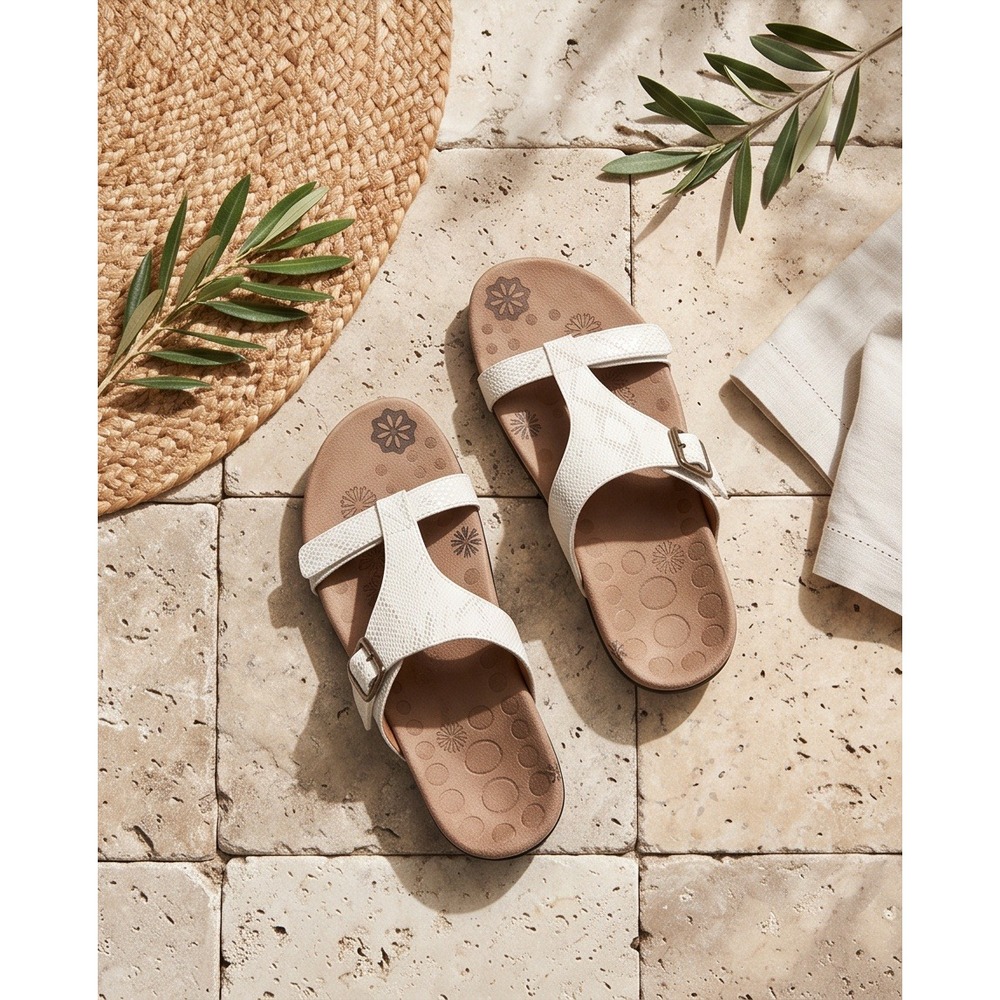 Orthaheel Molly 7 White Snake Print Orthotic Slide Sandals Womens 7‎